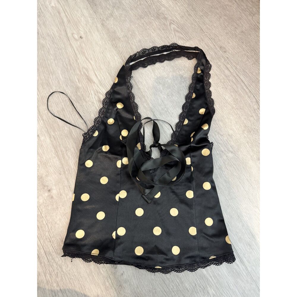 Urban Outfitters Kimchi Blue, satin black yellow polka dot, halter, Small